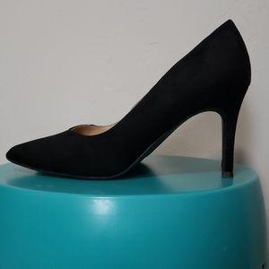 Black suede high heel pump